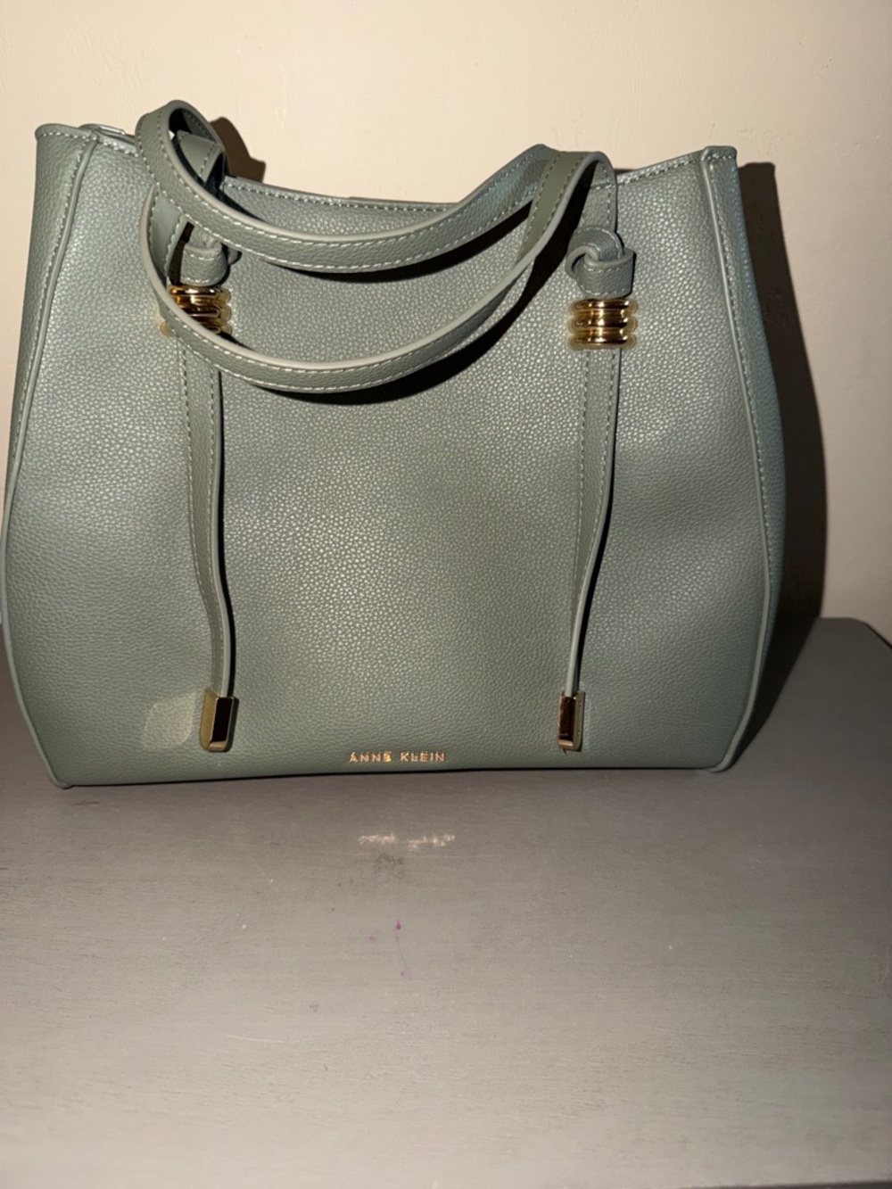 Anne Klein Pebbled Sage Green Shoulder Tote with Gold Accents